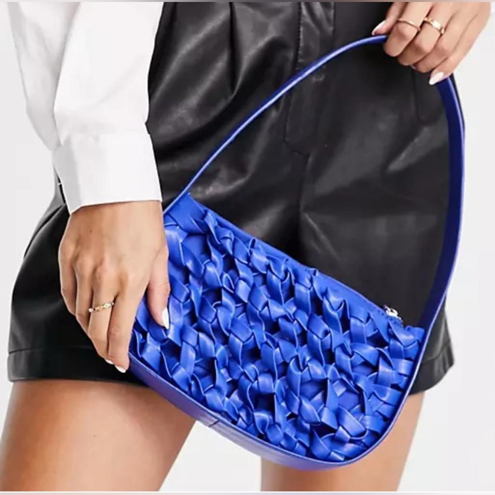 MNG Mango Vibrant Cobalt Blue Braided Woven Shoulder Bag